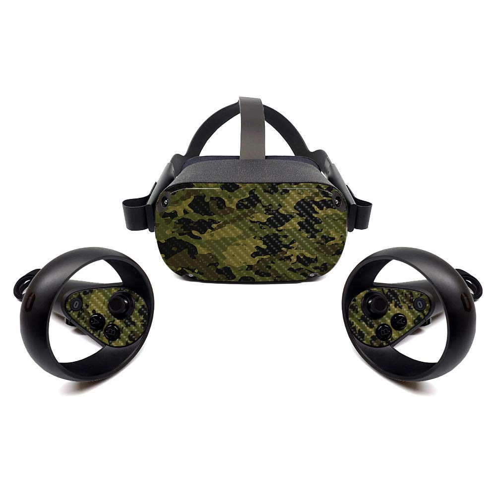 Premium Carbon Fiber Skin for Oculus Quest 2 - Green Camouflage Protective Cover | Durable Textured Vinyl Wrap | Easy to Apply & Remove | Made in USA | Perfect for Gaming Protection & Customization