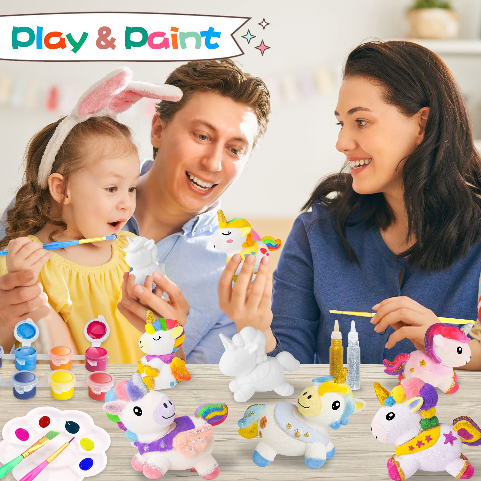 KMUYSL Unicorn Painting Kit for Kids Ages 4-8 - 8 Unicorn Figurines, Art Supplies & Crafts Set - Perfect Birthday Gift for Boys & Girls 3-8 Years Old - Creative DIY Activity for Home, School & Party Fun