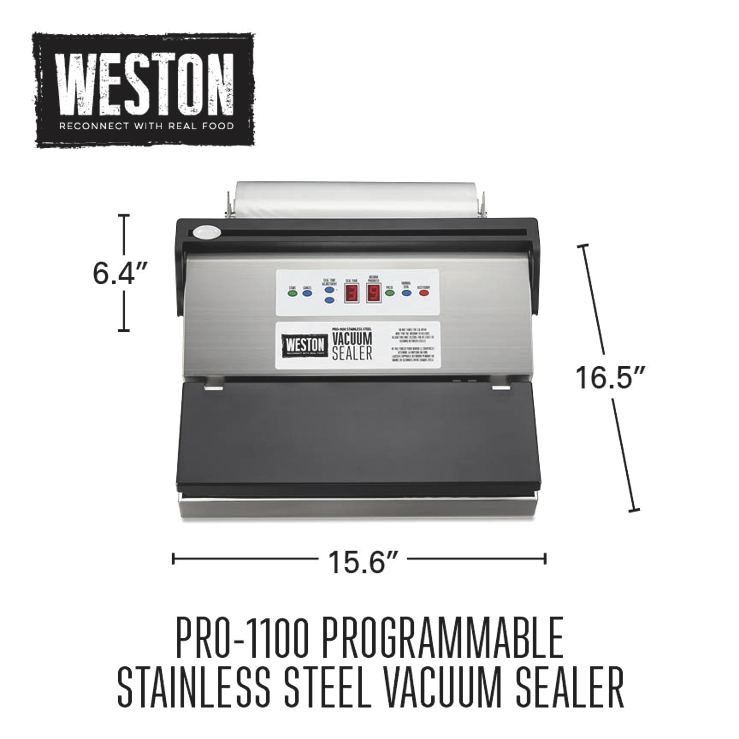 Weston Pro 1100 Vacuum Sealer Machine - 460W Stainless Steel Food Saver for Sous Vide & Meal Prep | Extra-Wide 5mm Seal Bar (11