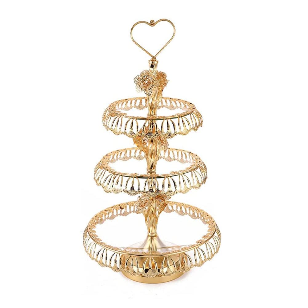 3-Tier Gold Metal Cupcake Stand - Round Glass Display Tower for Wedding, Birthday, Party & Dessert Events - Perfect for Cake, Pastry & Sweet Treats Presentation