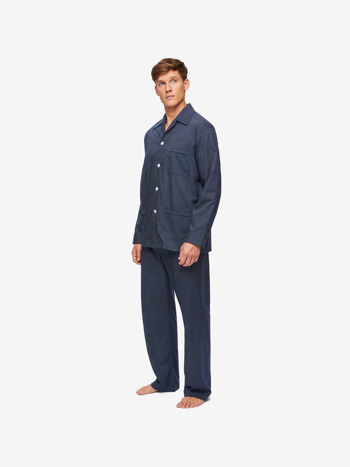 DEREK ROSE Plaza 21 Cotton Batire Pajama Set for Women - Soft & Breathable Sleepwear - Navy Blue - Perfect for Lounging, Sleeping & Relaxing at Home