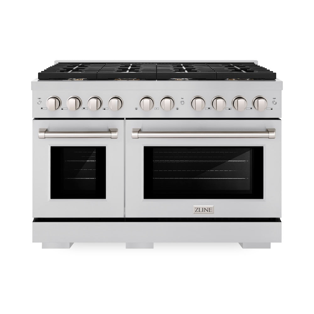 ZLINE 48-inch 6.7 cu. ft. Stainless Steel Dual Fuel Range with 8 Brass Burners - Professional Double Oven Gas Range for Home Kitchen Cooking, Baking & Entertaining (Model SDR BR 48)