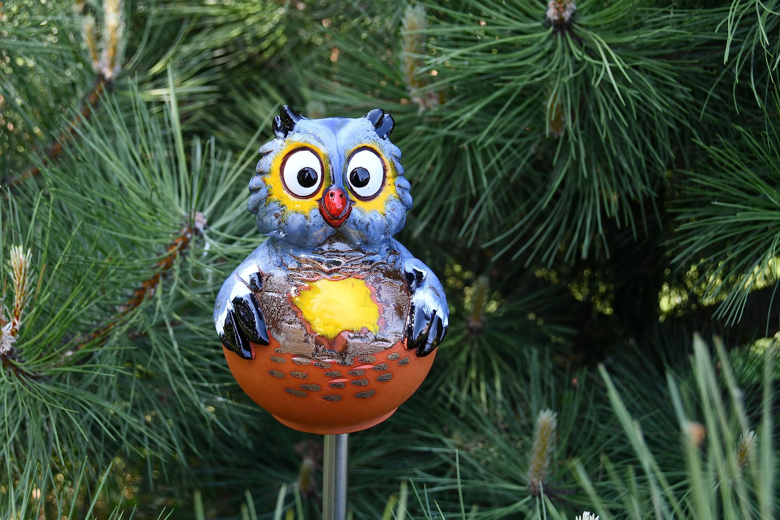 Handmade Ceramic Owl Lawn Stake - Frostproof Outdoor Garden Statue - Unique Gift for Gardeners, Men & Women - Perfect for Yard, Patio & Garden Decor