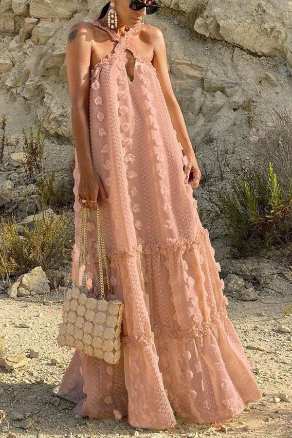 Sweet By The Sea Floral Halter Maxi Dress - Boho Beach Wedding, Summer Vacation & Tropical Party Outfit