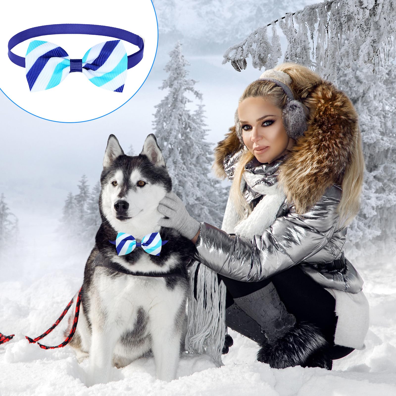 50 Pcs Winter Dog Collar with Bow - Christmas Pet Neckties Set for Dogs & Cats - Adjustable Snowman Snowflake Bowties - Perfect for Holiday Pet Photos & Christmas Decorations