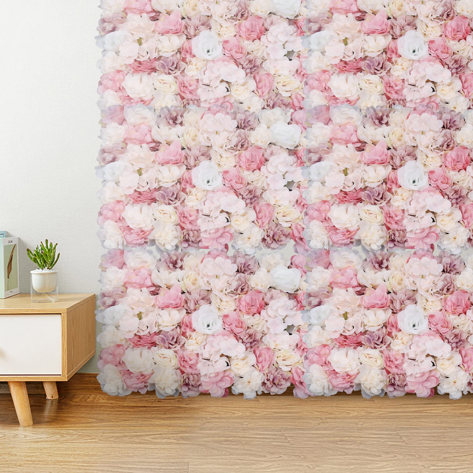 12 Pcs Artificial Silk Flower Wall Panels - Romantic Floral Backdrop for Wedding Venue, Photo Booth, Party Decor, Home & Event Decoration - Hanging Flower Wall for Background & Main Road Display