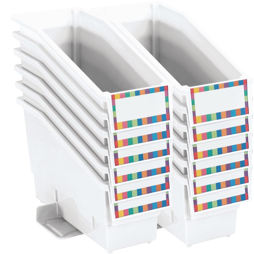 Non-Tip Book and Binder Holders with Stabilizer Wings - Set of 12 White Classroom Organizers (5.5
