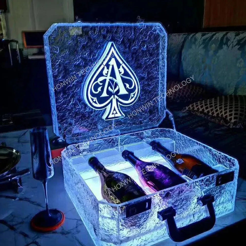 Ace of Spades LED Champagne Briefcase - 3 Bottle Whisky & Wine Carrier with Ice Rock Cooling - VIP Cocktail Presenter for Parties, Gifts & Luxury Events