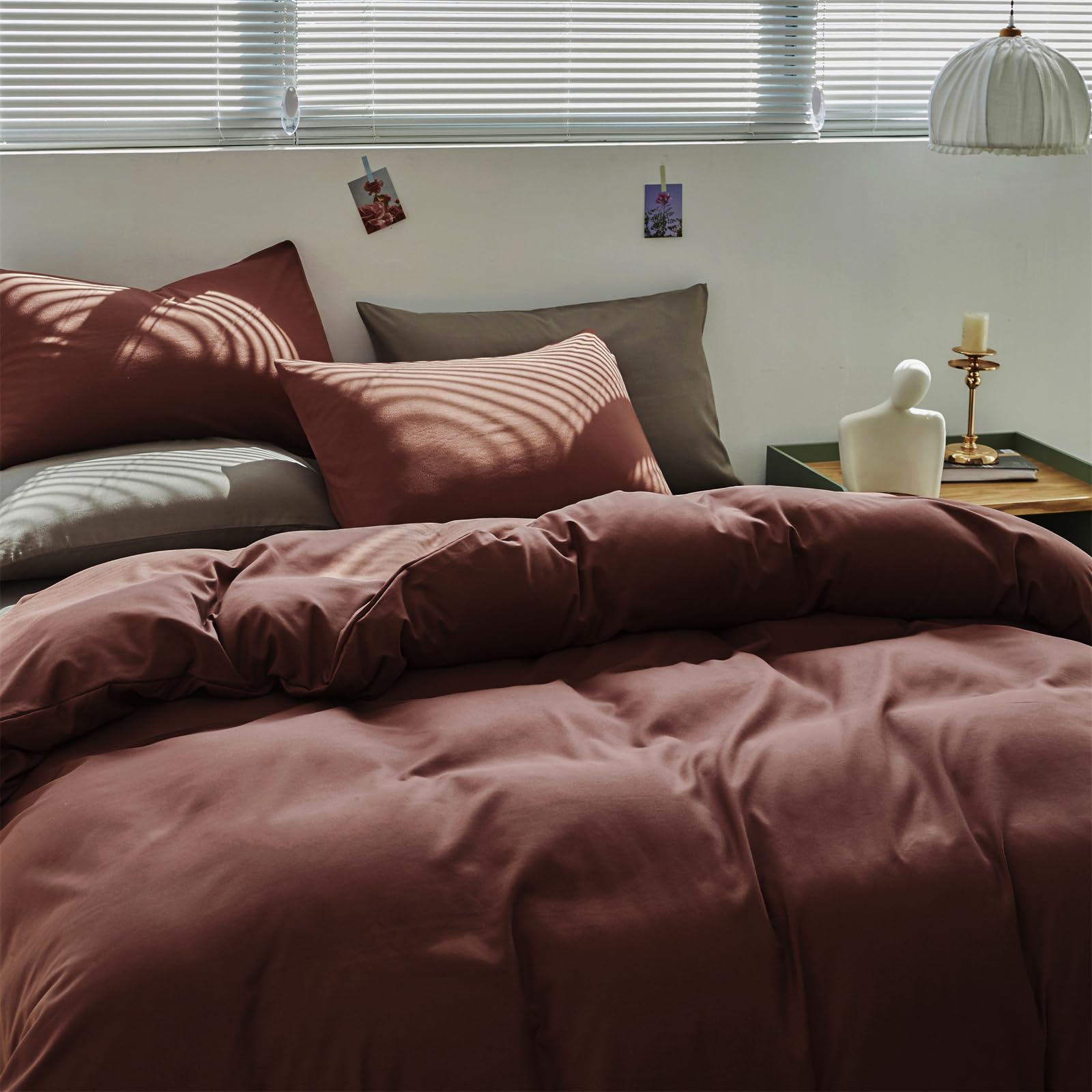 KAREVER King Size Brick Red Comforter Set - 3 Piece Clay Red Bedding Set with Brown Marsala Accents | Solid Dark Red Duvet Cover & Matching Pillowcases | Perfect for Women's & Girls' Bedrooms, Cozy Winter Nights, and Modern Home Decor