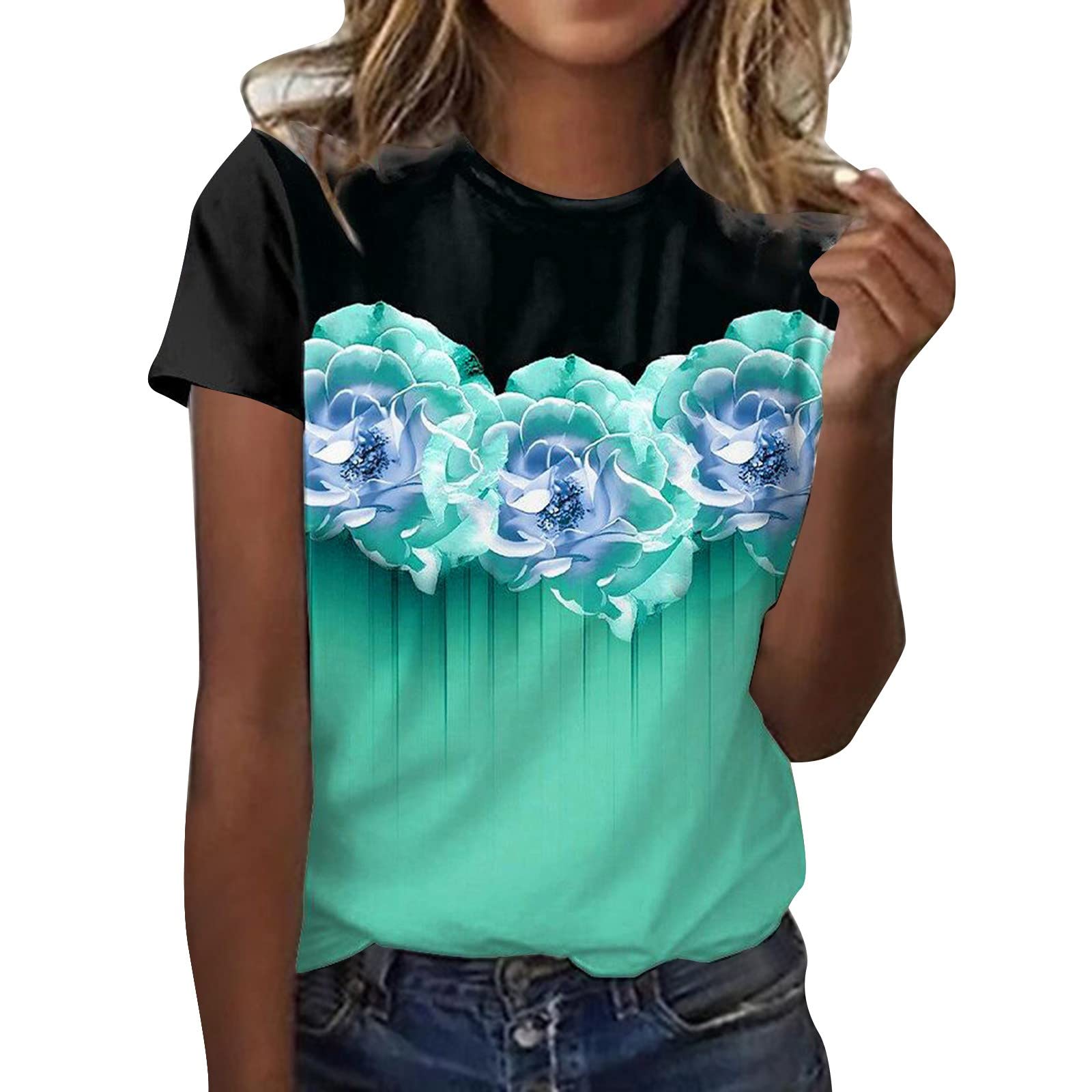 Women's Plus Size Cute Summer T-Shirt - Basic Casual Short Sleeve O-Neck Printed Top | Perfect for Beach Outings, Weekend Wear & Casual Everyday Style