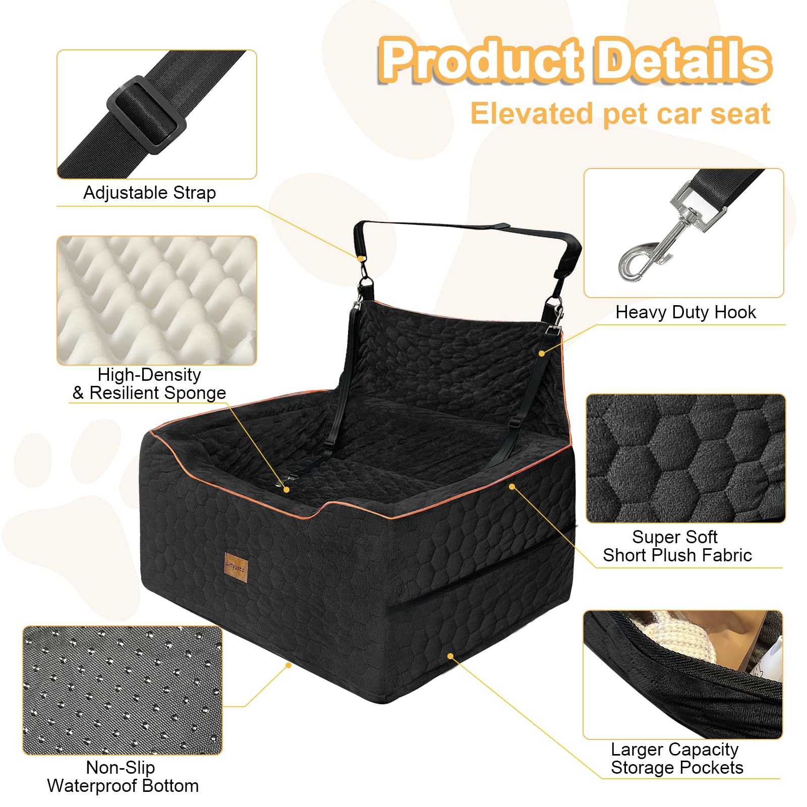 Premium Dog Car Seat for Large & Medium Dogs - Washable Pet Booster Seat with Storage Pockets, Travel Safety Bed for Pets Under 55Lbs (Black) - Perfect for Road Trips, Vet Visits & Daily Commutes