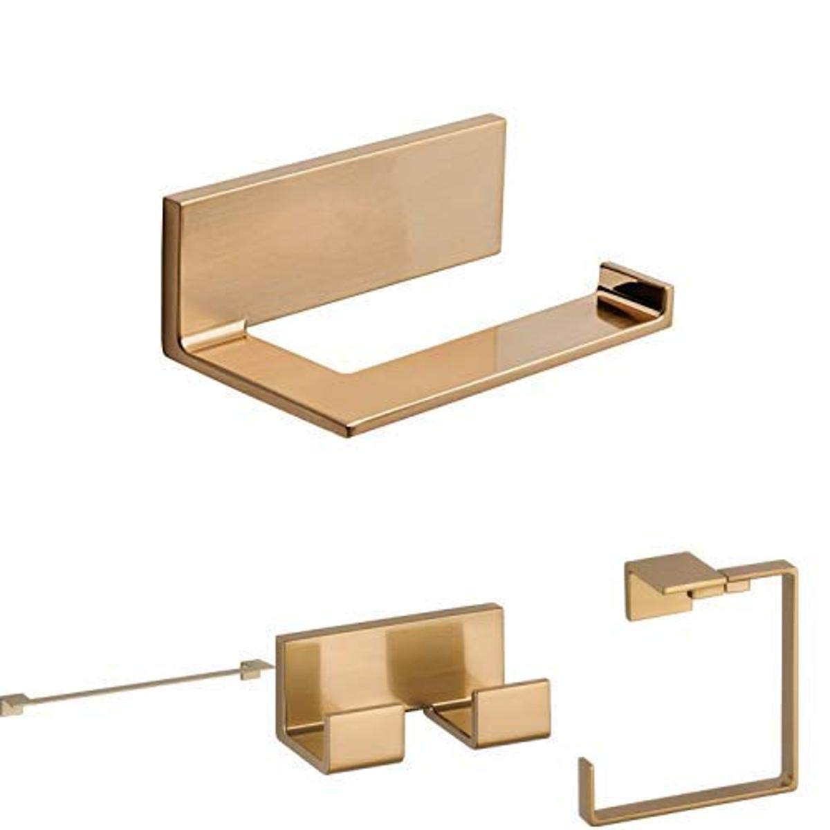 Delta Faucet Vero 4-Piece Bathroom Hardware Set in Champagne Bronze - Towel Bar, Robe Hook, Toilet Paper Holder & Towel Ring for Modern Bathroom Decor