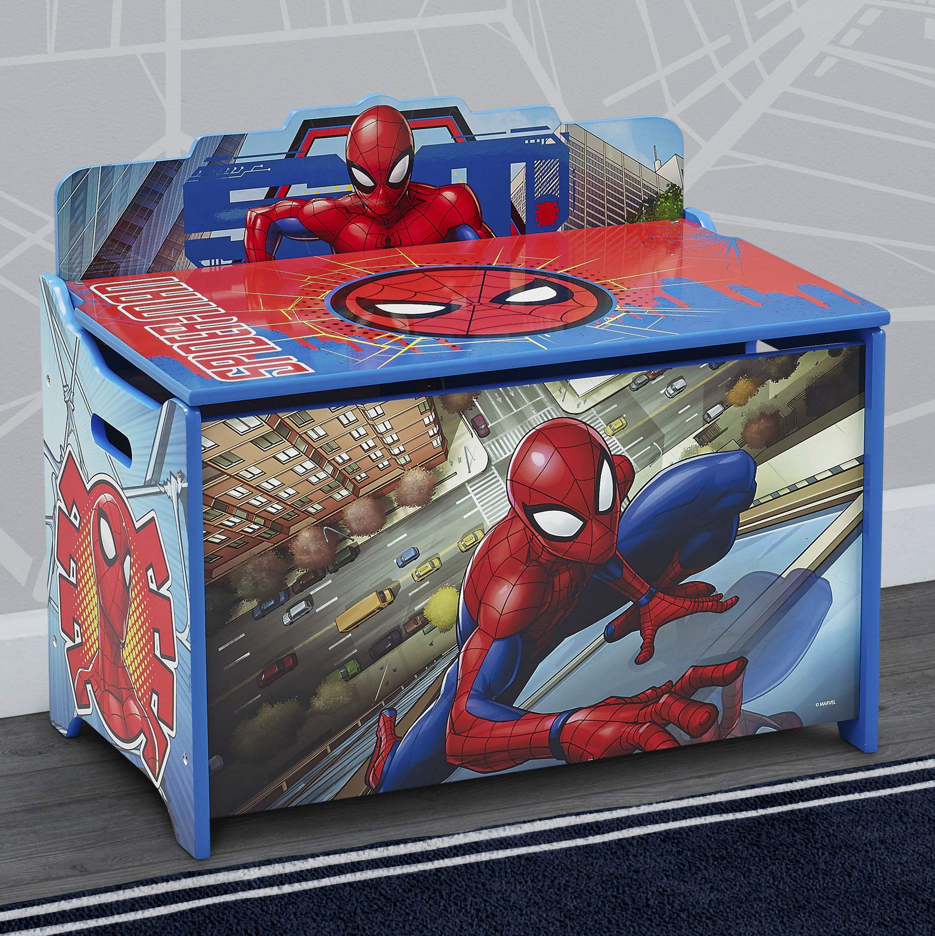 Delta Children Deluxe Toy Box with Spider-Man Design - Kids Storage Organizer for Toys, Books & Clothes | Perfect for Bedroom, Playroom & Nursery Organization
