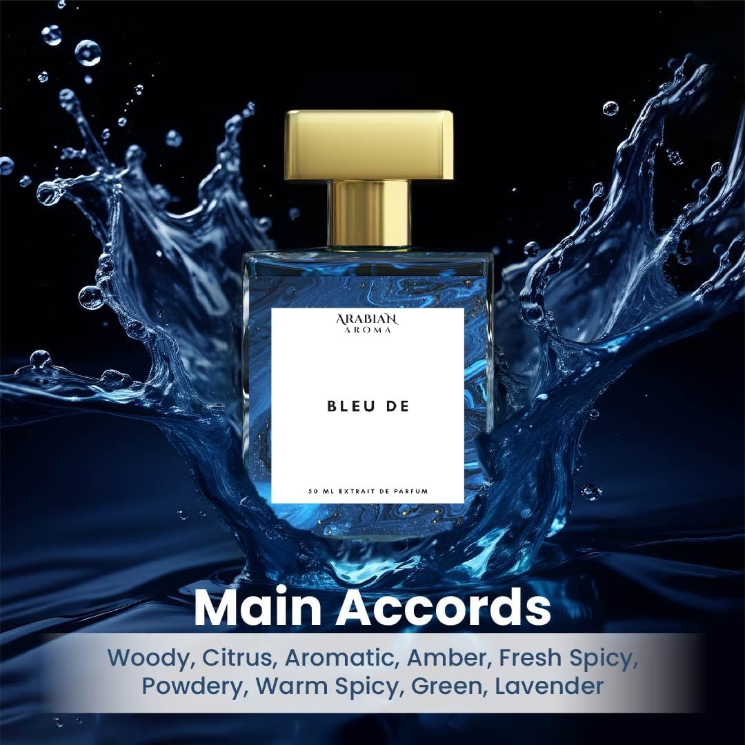 Premium Luxury Arabian Aroma Perfume for Men - Bleu De Cologne Long Lasting Fragrance with Citrus, Woody & Musky Notes - 50ml Extrait de Parfum - Perfect for Date Nights, Office Wear & Special Occasions