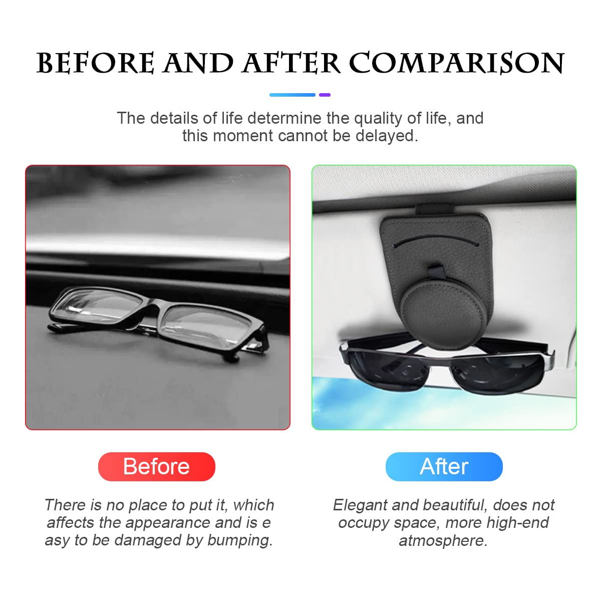 Fekey&JF Magnetic Leather Sunglass Holder for Car - Strong Magnet Eyeglasses Clip for Sun Visor - Convenient Sunglasses Mount for Glasses & Cards - Perfect Car Accessories (Black) - Ideal for Driving, Travel & Daily Organization