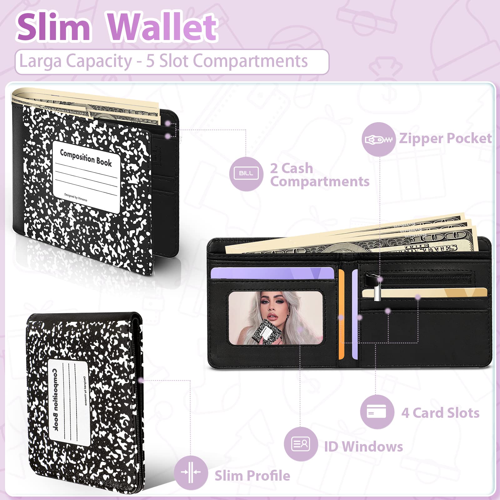 Stylish Cow Print Leather Bifold Wallet for Women & Girls - RFID Blocking Credit Card Holder with Coin Pocket - Slim Minimalist Wallet for Teens (Perfect for School, Travel, and Everyday Use)