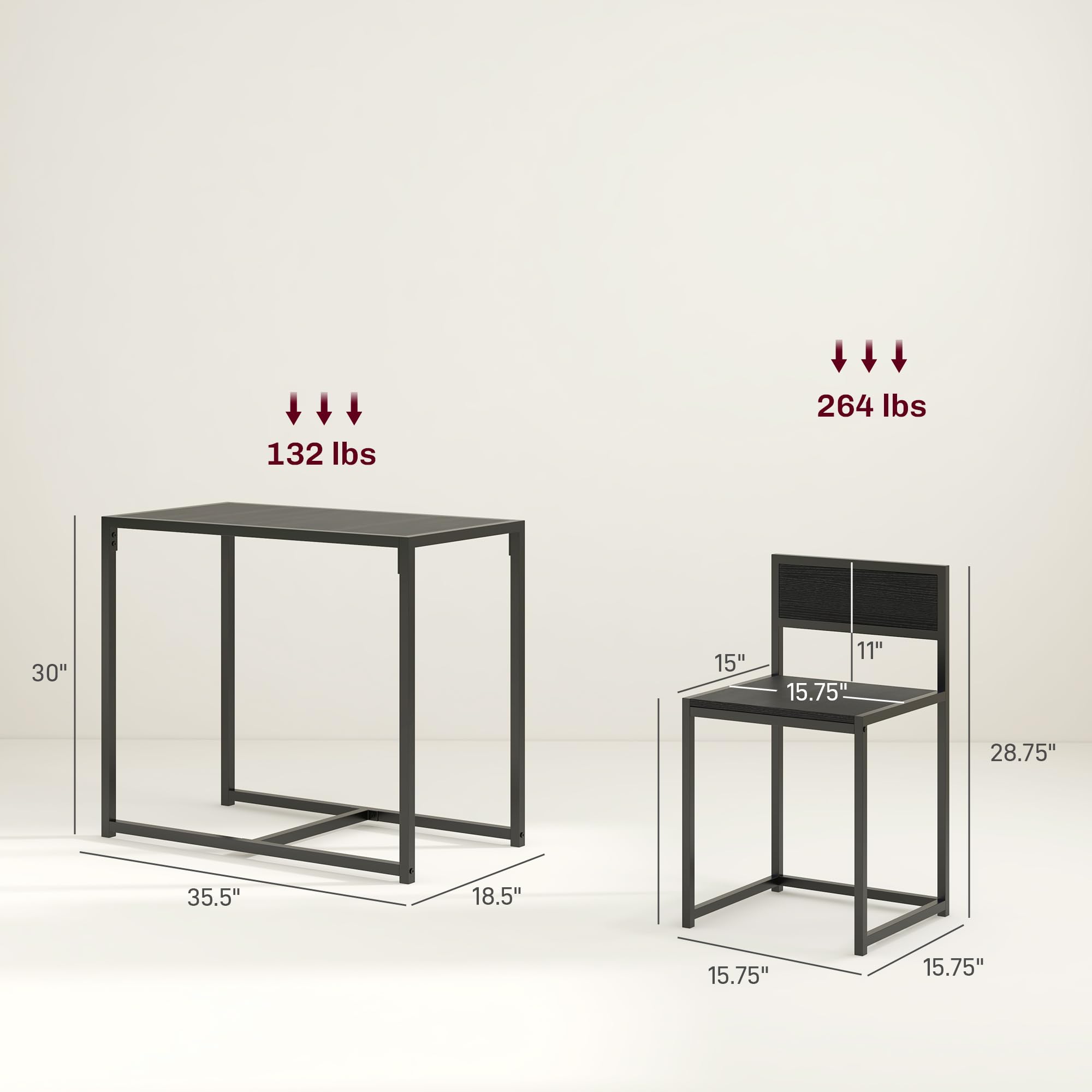 HOMCOM 3-Piece Industrial Dining Table Set for 2, Black Kitchen Table and Chairs, Small Space Dining Room Furniture for Apartments & Breakfast Nooks - Perfect for Compact Homes, Studios, and Cozy Meals