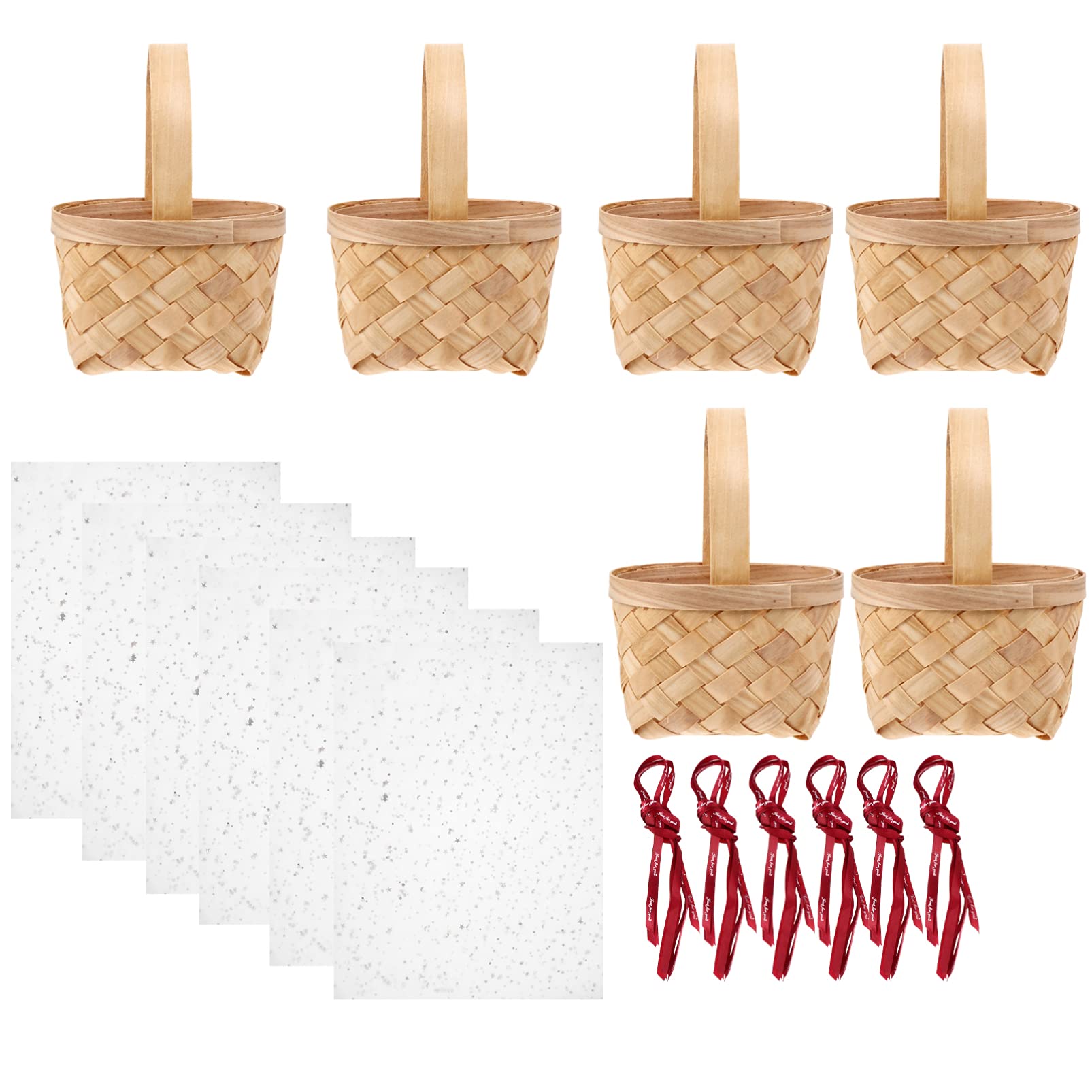 6-Piece Mini Woven Candy Basket Set - Portable Candy Holder for Women, Small Candy Storage Organizer for Home, Party, Wedding, Baby Shower & Gift Packaging
