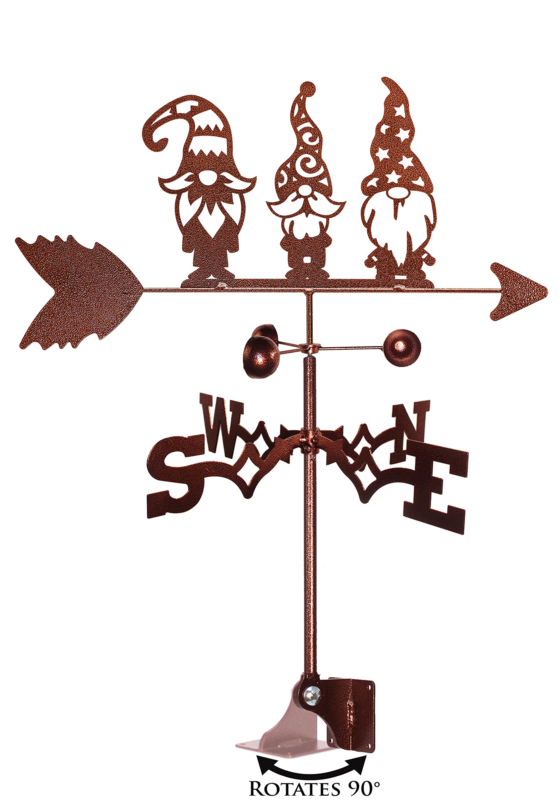 SWEN Adjustable Garden Gnome Weathervane with Mount - Perfect for Outdoor Decor, Lawn Ornaments & Backyard Landscaping