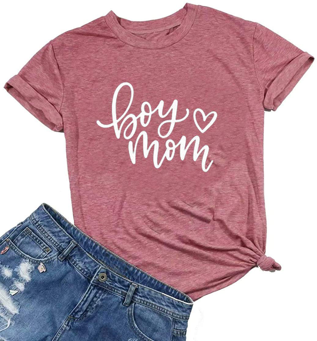 Boy Mom T-Shirt for Women - Short Sleeve Graphic Tee with Letter Print | Cute Mom Gift Idea | Perfect for Mother's Day, Birthday & Everyday Wear
