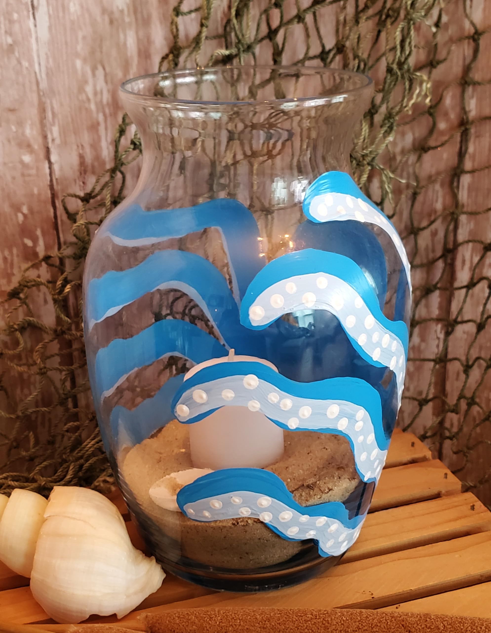 Hand Painted Blue Octopus Ceramic Vase - Unique Beach Themed Home Decor, Nautical Table Centerpiece for Wedding, Housewarming Gift - Perfect for Coastal Living Rooms, Ocean-Inspired Weddings & Seaside Home Accents