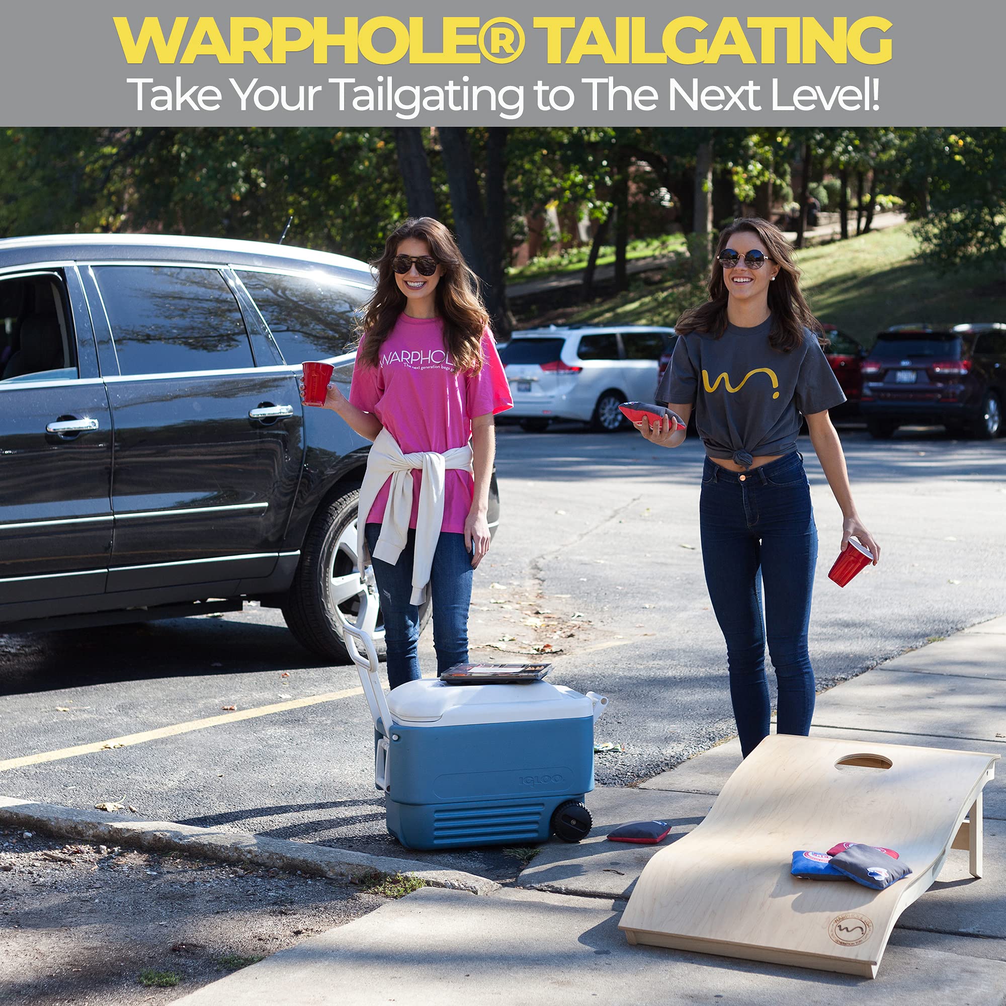 Premium Solid Wood Warphole® Curved Cornhole Set - 4'x2' Cornhole Toss Boards with 8 Waterproof Bean Bags & Carrying Case - Perfect for Backyard Parties, Tailgating, and Outdoor Family Games