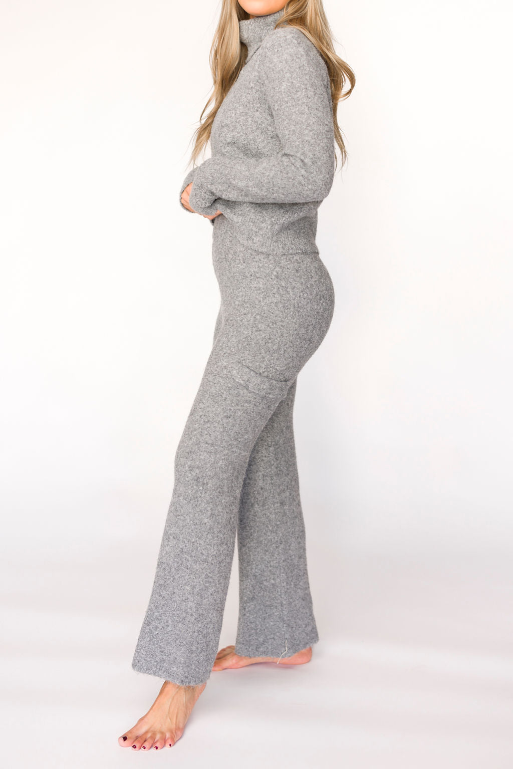 Shae Sweater Top and Pants Set - Soft Heather Grey Loungewear for Women | Cozy Outfit for Home, Yoga & Casual Wear