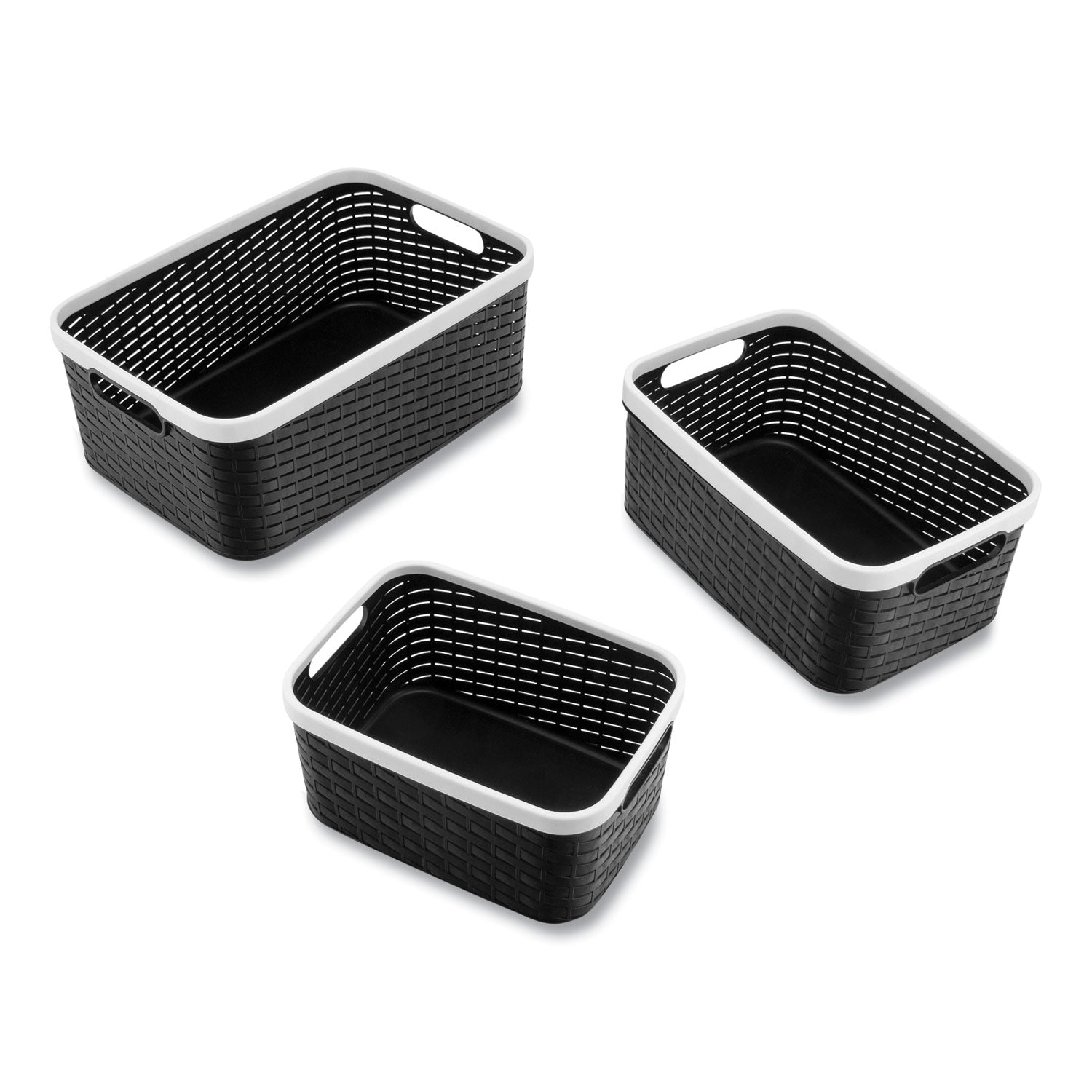 Advantus Open Lid Storage Bin Set - 3 Pack, Black & White, Assorted Sizes for Home Organization, Office Supplies, and Craft Room Storage