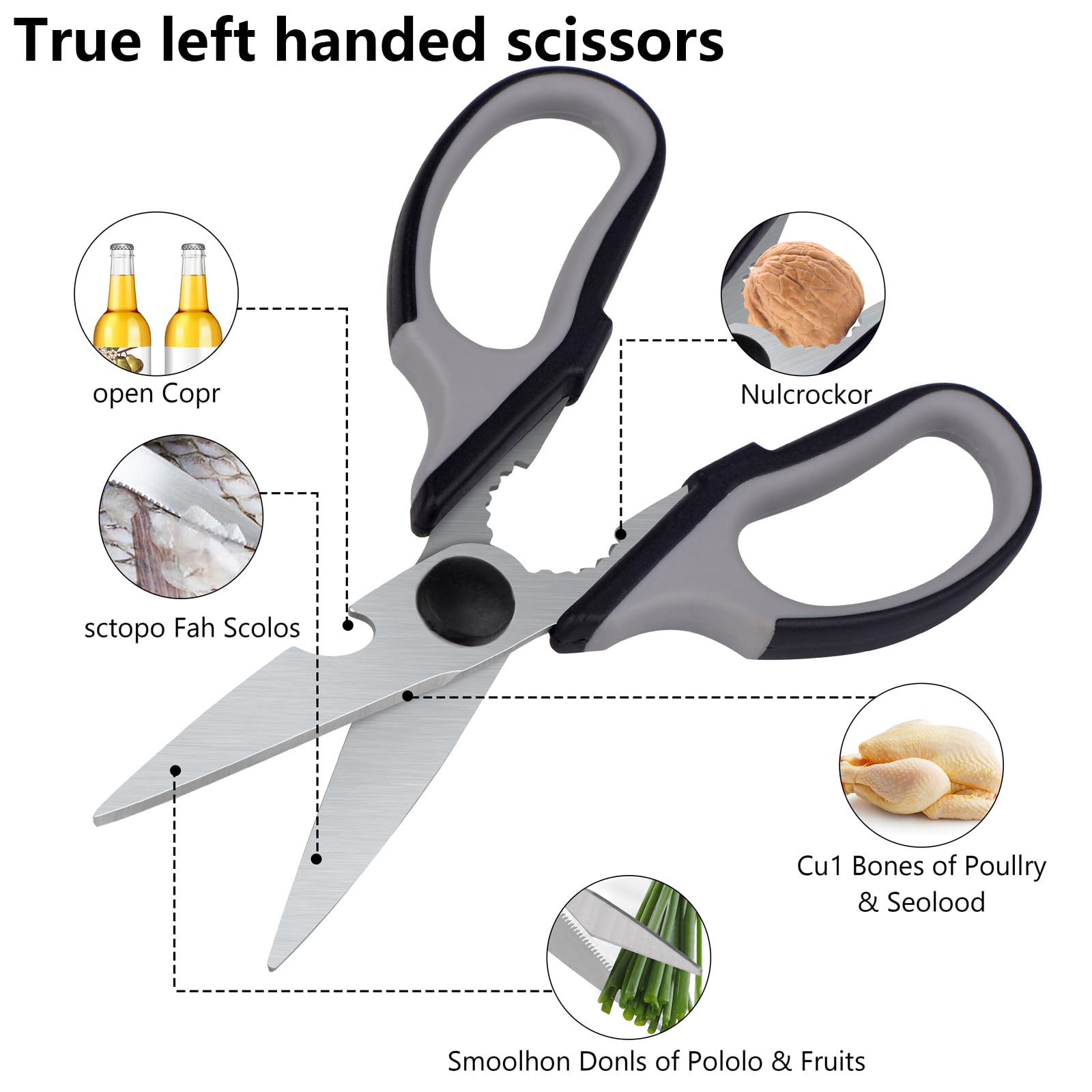 Premium Left-Handed Kitchen Shears - Heavy Duty Stainless Steel Meat & Poultry Scissors for Cooking, Food Prep & Crafting - 2-Pack (Black/Red & Black/Gray) - Perfect for Cutting Herbs, Trimming Fat, Opening Packages & DIY Projects