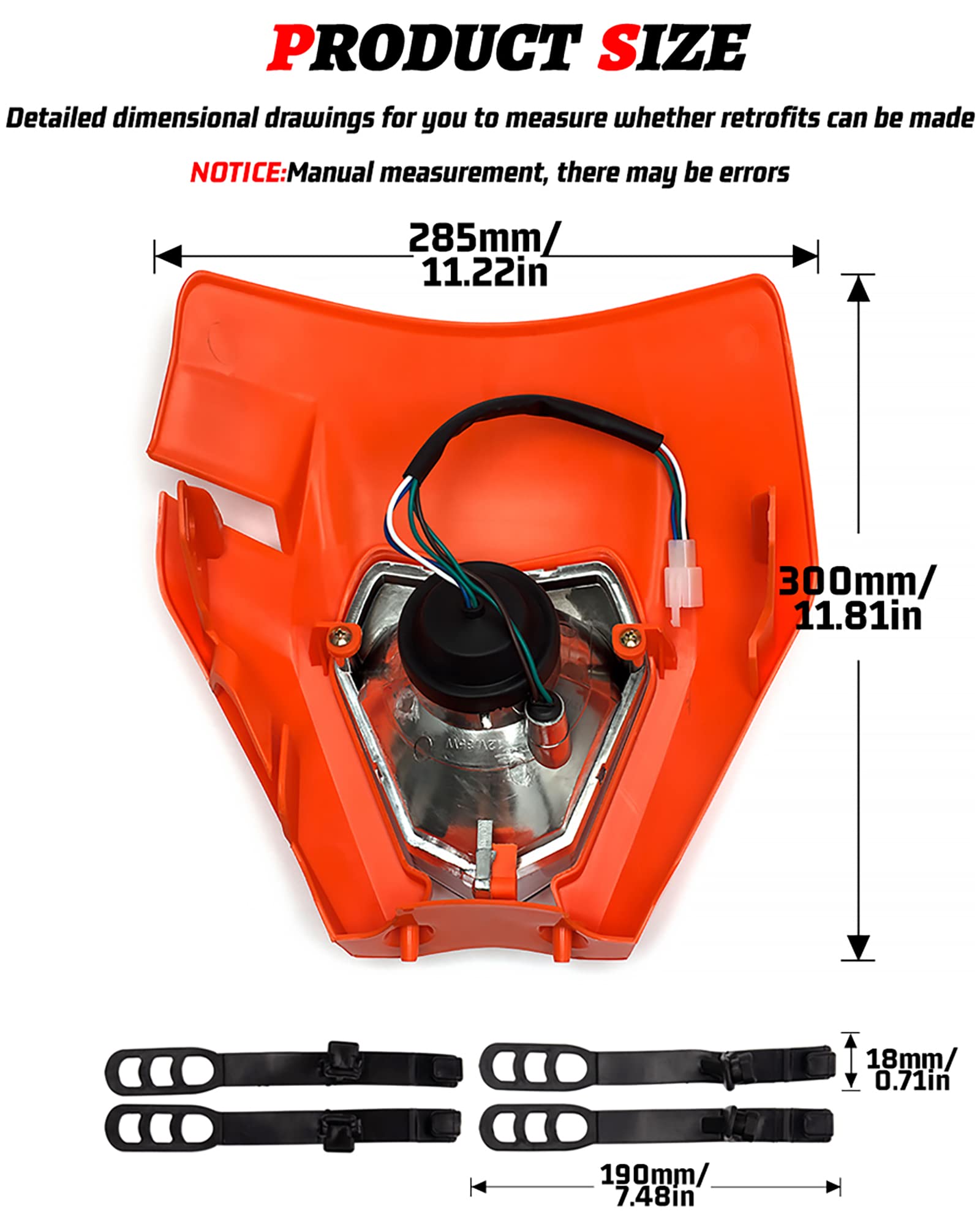 Dirt Bike Headlight Kit - Universal Motorcycle Headlamp for Pit Bikes & Off-Road Bikes (Black) | High Visibility Front Light for Night Riding & Trail Adventures