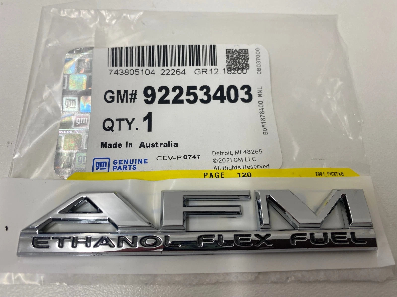 Genuine Holden WM WN Statesman & Caprice Rear AFM Ethanol Emblem Badge - Perfect for Car Enthusiasts & Vehicle Customization