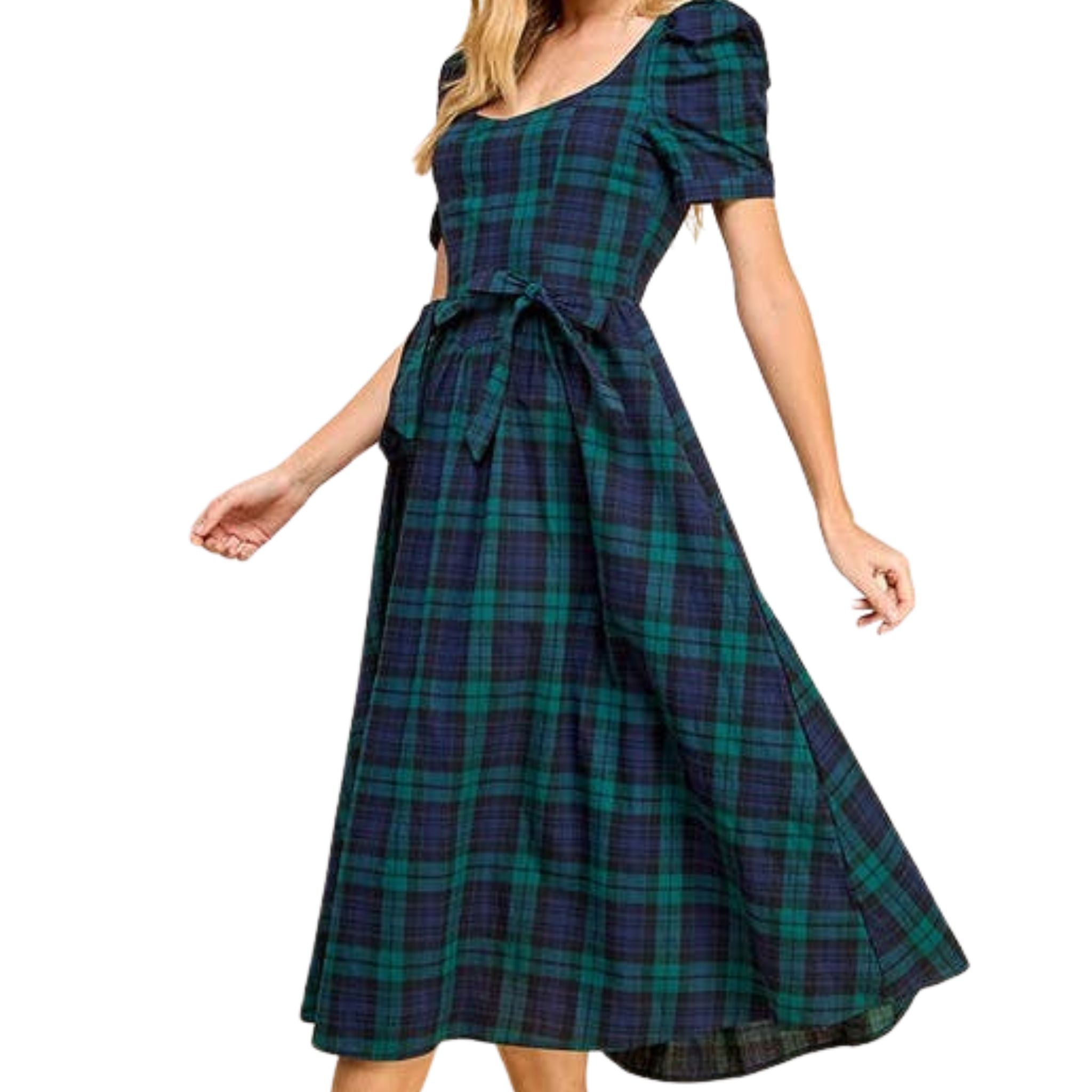 Sweet Heart Neckline Plaid Midi Dress - Flattering A-Line Floral Print Party Dress for Women | Perfect for Dates, Weddings & Special Occasions
