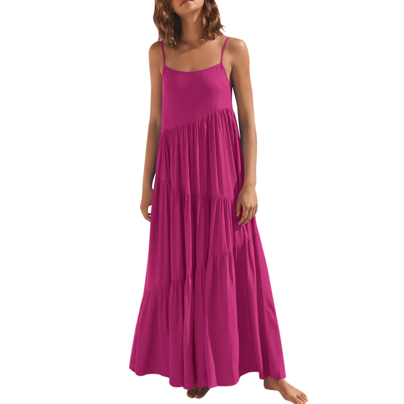 Women's Summer Casual Loose Spaghetti Strap Long Cami Dress - Beach Cover Up, Long Sleeve Flowy Maxi Dress for Women - Perfect for Beach Vacations, Pool Parties & Summer Outings