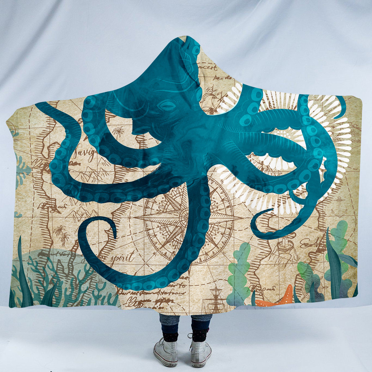 Cozy Octopus Love Hooded Blanket - Soft & Warm Wearable Blanket for Adults & Kids - Perfect for Movie Nights, Camping & Relaxing at Home