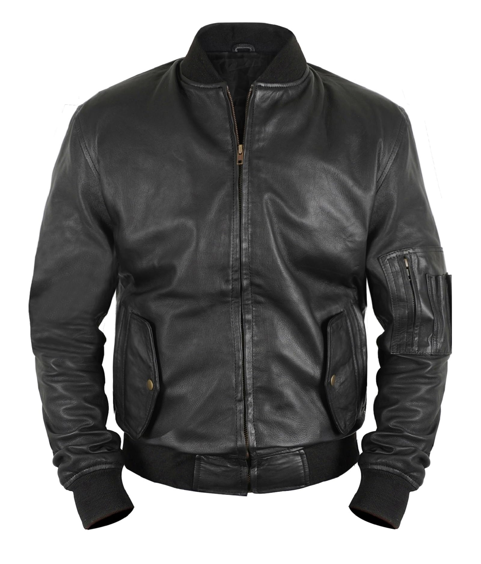 LP-FACON Men's MA1 Flight Tactical Leather Bomber Jacket - Military Black Biker Lambskin Leather Jacket for Men | Stylish Outerwear for Motorcycle Riding, Aviation & Casual Wear