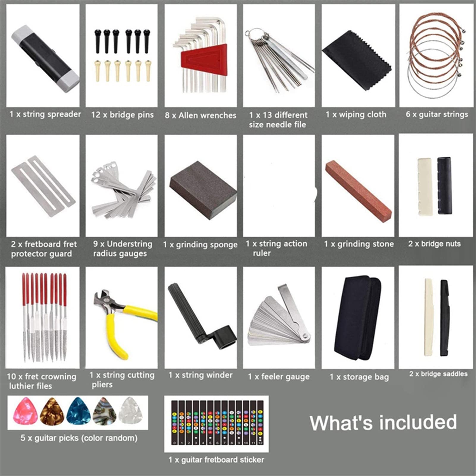 Professional Guitar Repair Tools Kit - Acoustic & Electric Guitar Maintenance Set with Cleaning Supplies - Essential Luthier Tools for Musicians & Guitar Techs (Perfect for Home, Studio & Stage Use)
