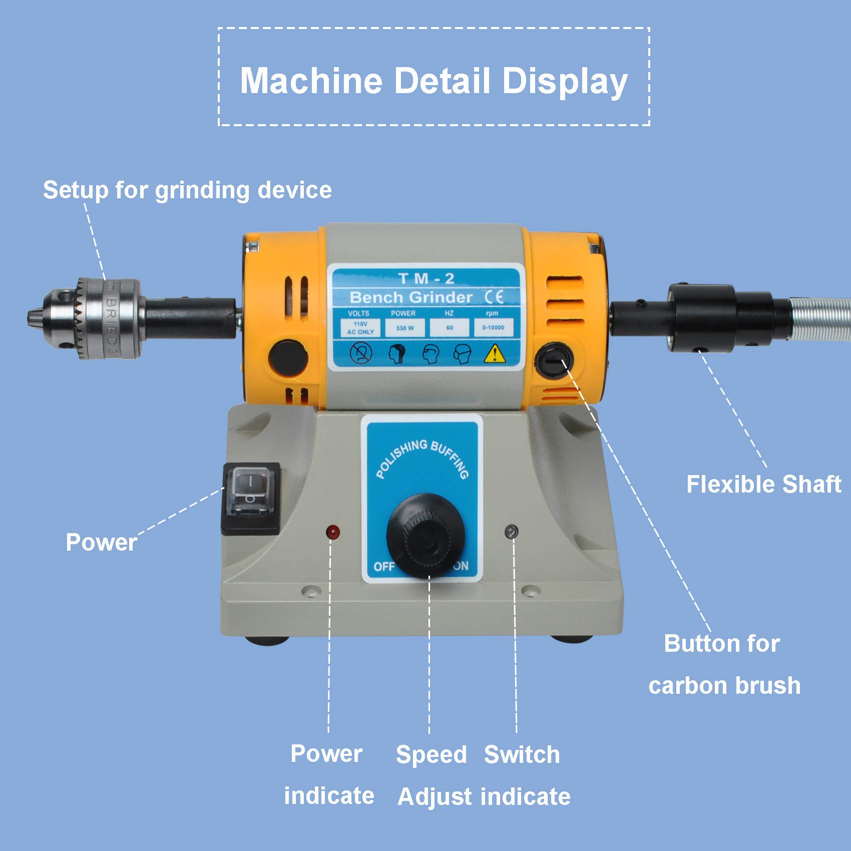 TM-2 350W Rock Polishing Machine - Professional Jewelry & Gem Polisher Kit with Bench Lathe, Tumbler & Grinder Tools (110V) - Perfect for DIY Jewelry Making, Lapidary & Stone Polishing Projects