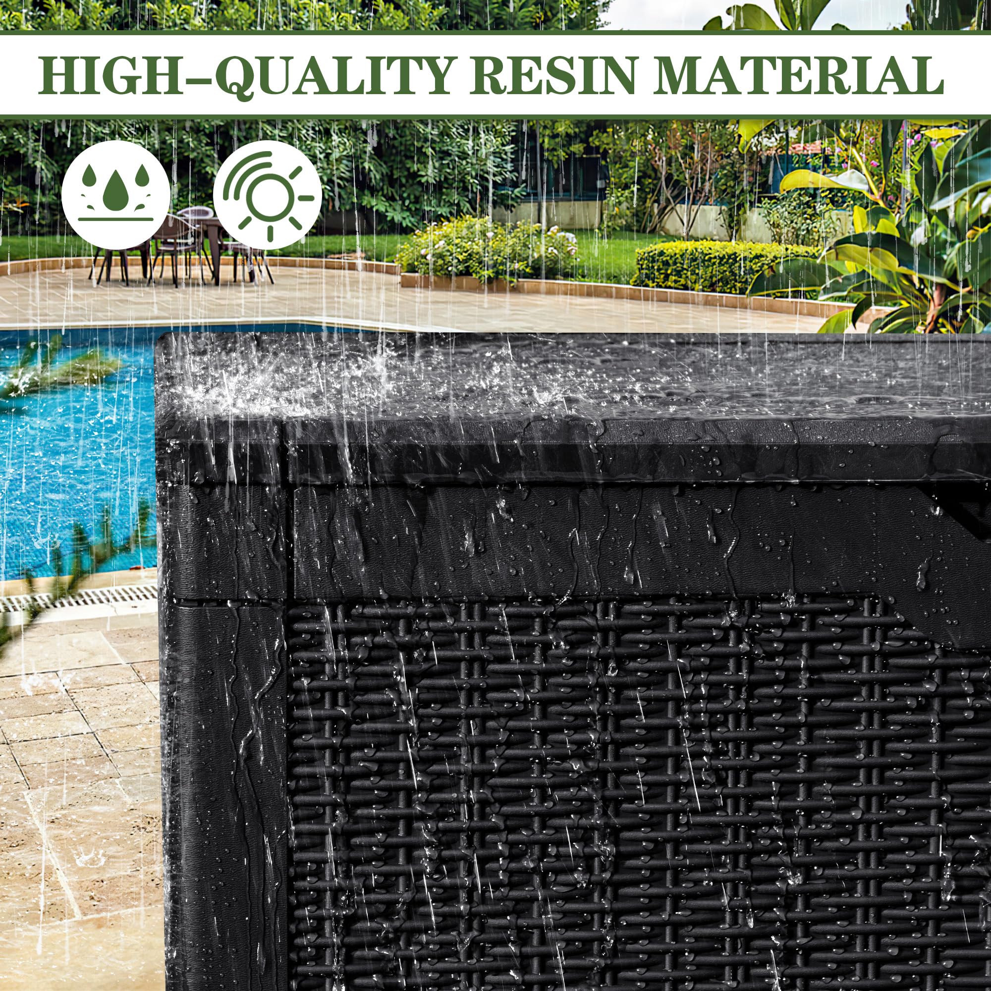 Greesum 100 Gallon Waterproof Resin Outdoor Storage Box - Black - Ideal for Garden Tools, Patio Furniture Cushions, Pool Toys & Backyard Organization - Perfect for Deck, Garage & Poolside Storage