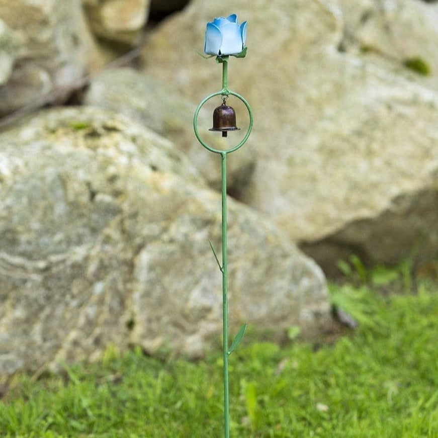 Blue Rose Garden Stake - Elegant Metal Flower Support for Outdoor Gardens, Flower Beds, and Landscaping | Perfect for Roses, Vines, and Climbing Plants