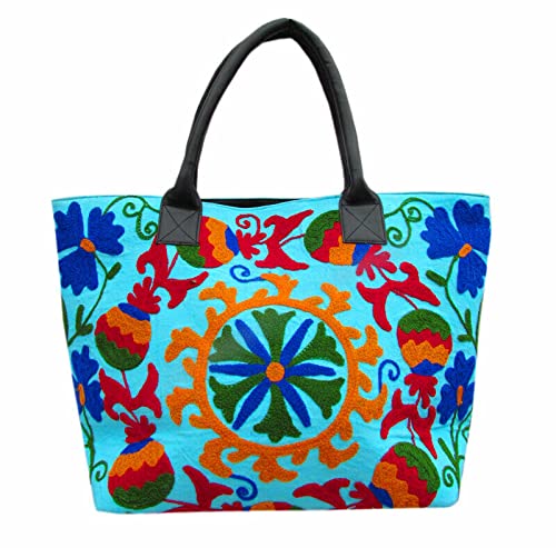 Handmade Rajasthani Tribal Cotton Tote Bag for Women - Embroidered Suzani Design - Perfect for Boho Fashion, Travel & Everyday Use