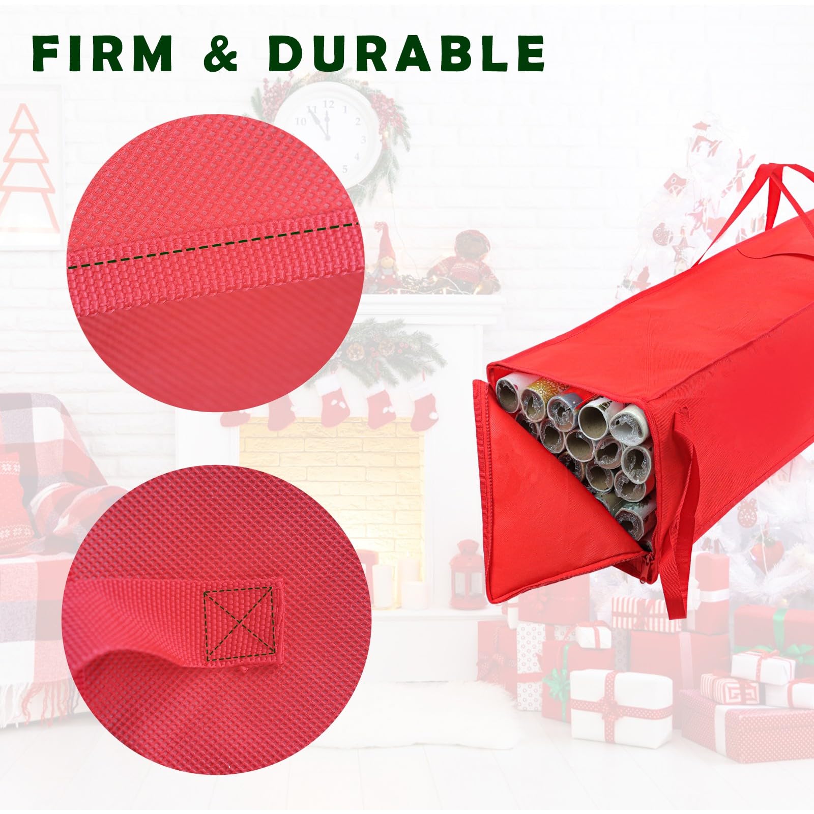 Demao Christmas Wrapping Paper Holder - 41 Inch Durable Storage Bag for Holiday Gift Wrap Rolls, Organizer Container Holds 21 Standard Rolls - Perfect for Christmas Decor Storage & Gift Wrapping Organization