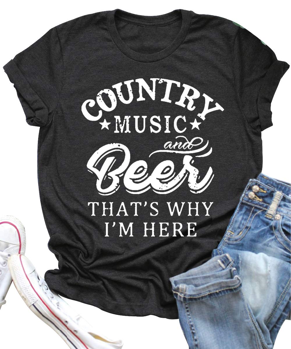 Funny Country Music and Beer Drinking T-Shirt for Women - Vintage Summer Vacation Tee - Perfect for Concerts, Parties & Casual Outings