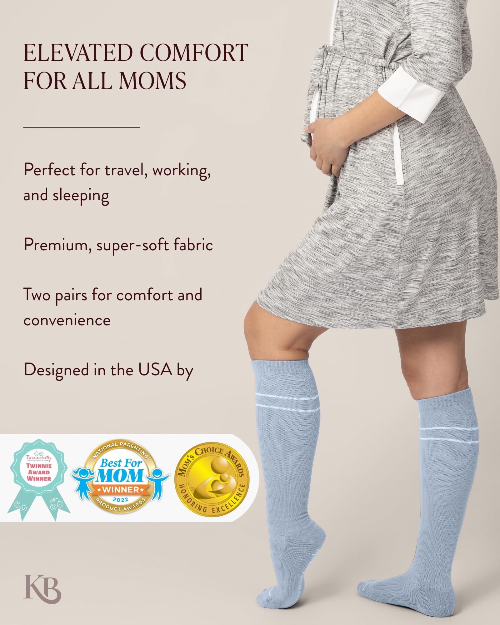 Kindred Bravely Graduated Compression Socks 2-Pack - Maternity & Travel Support Socks for Improved Circulation & Swelling Relief - Perfect for Pregnancy, Long Flights & Nurses on Feet All Day