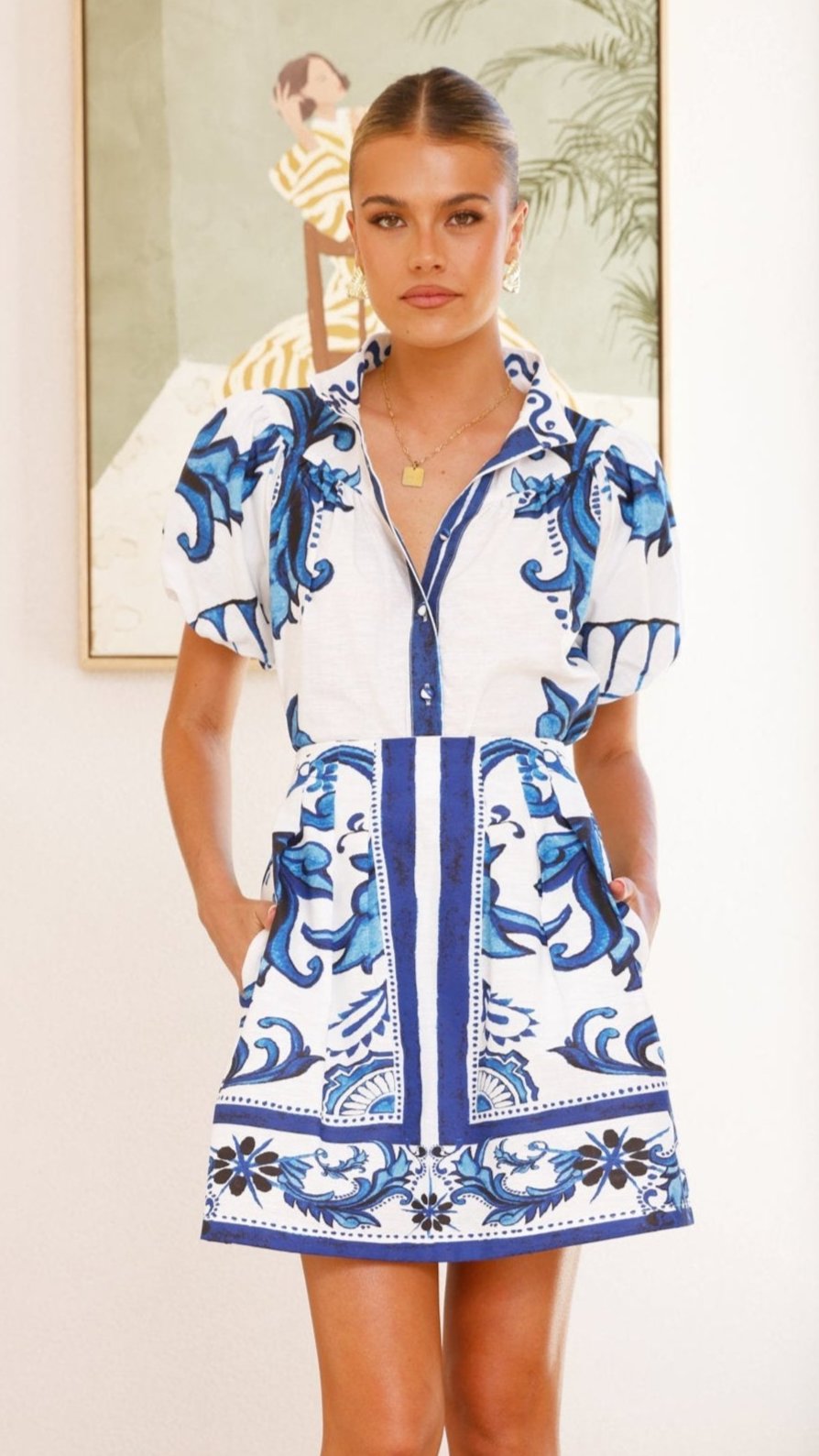Lanie Shirt for Women - Stylish Sapphire & White Zayna Design - Perfect for Casual Wear, Office Outfits & Date Nights