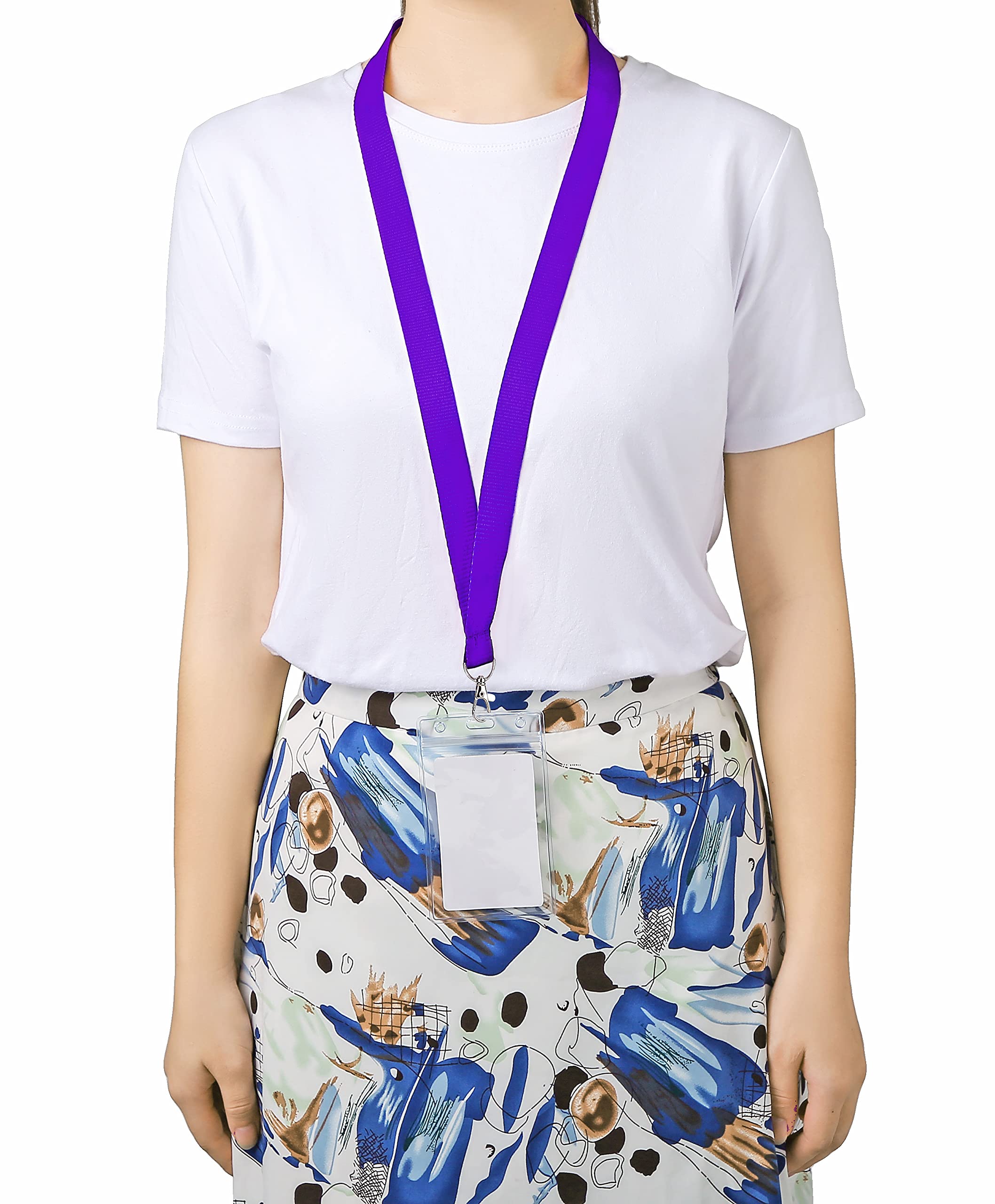 Bright Neon Purple Lanyards (12 Pack) - Waterproof ID Badge Holders for Cruise Ships & Events