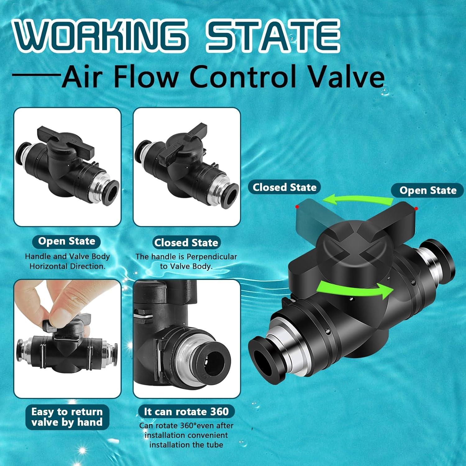 1/4 Inch OD Pneumatic Ball Valve Push to Connect Fittings - 6-Pack for Air Flow Control in PVC Systems | Quick Connect Union for Air Hoses | Ideal for Compressed Air Tools, HVAC, and Industrial Applications