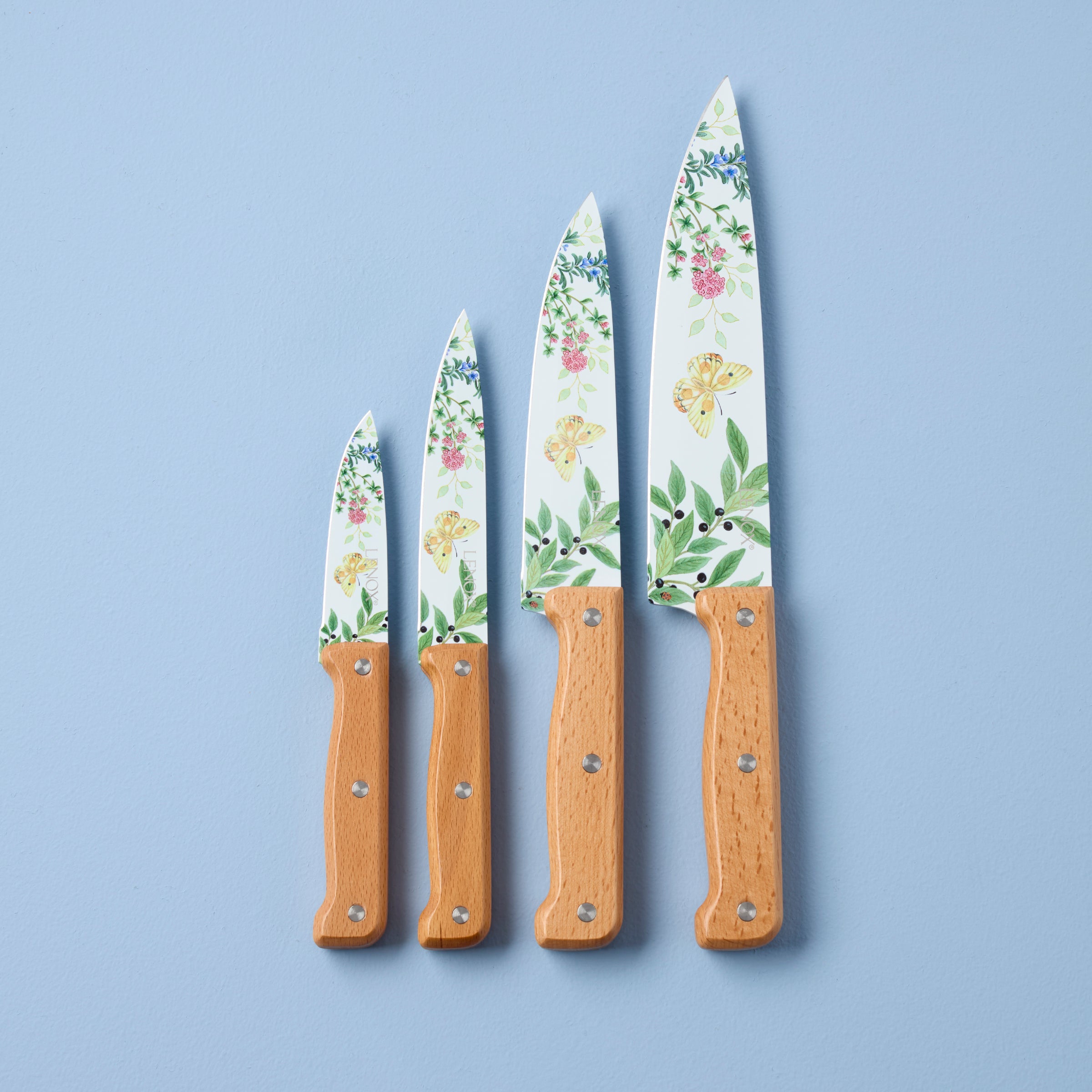 Butterfly Meadow Herbs 4-Piece Stainless Steel Cutlery Set - Knife Fork Spoon Set for Kitchen, Camping, Picnic & Outdoor Dining