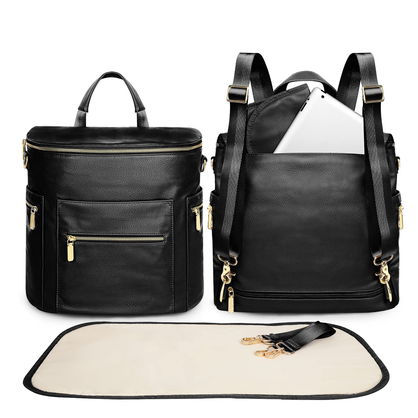 Miss Fong Premium Leather Diaper Backpack - Stylish Baby Bag with Changing Pad & Stroller Organizer | Perfect for Parenting, Travel & On-the-Go Moms