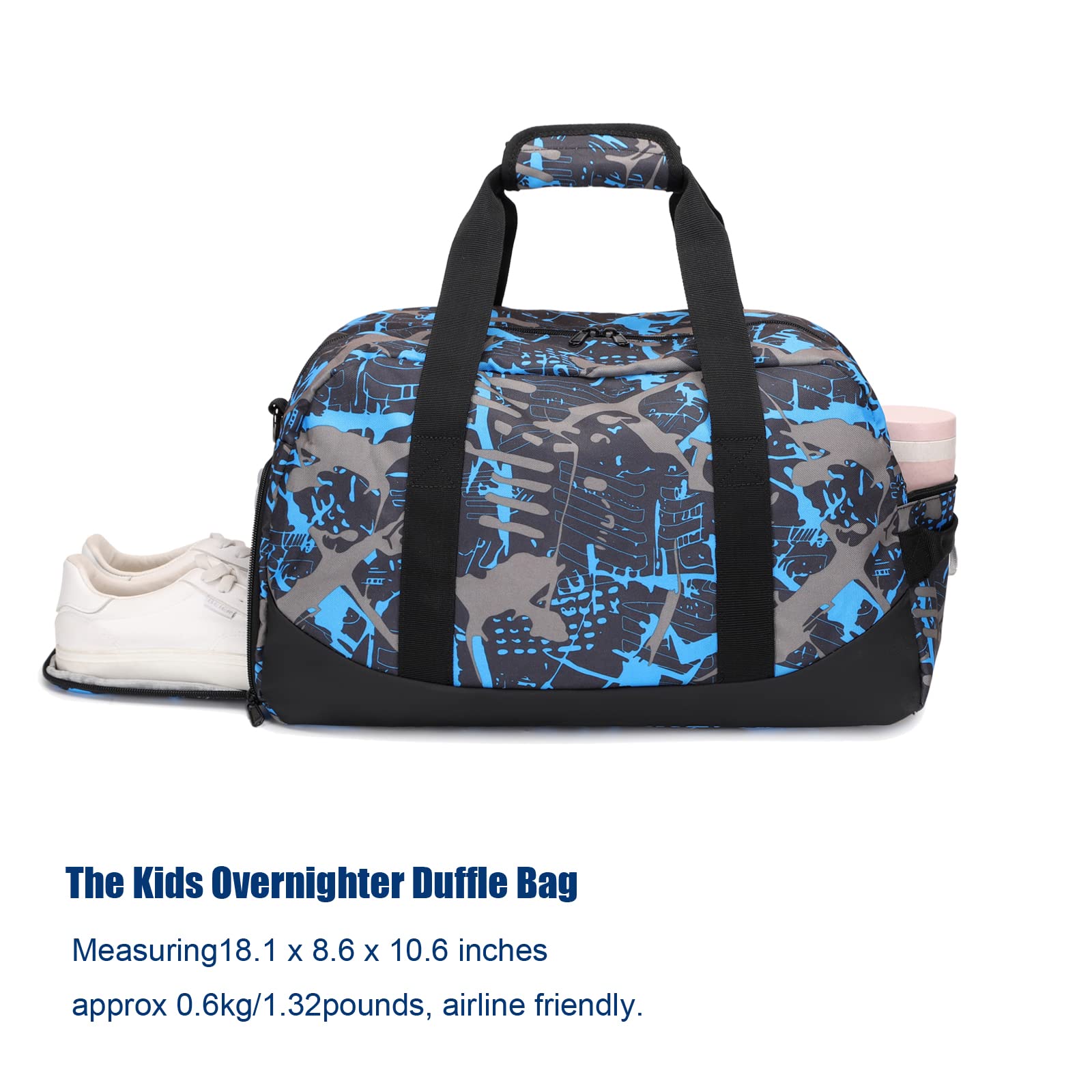 Octsky Sports Duffel Bag - Waterproof Gym Bag with Separate Shoe Compartment, Small Travel Overnight Bag for Men & Women, Weekender Bag for Gym, Workout, Travel & Sports (Blue Graffiti Design) - Perfect for Fitness Enthusiasts, Weekend Getaways & Business Trips