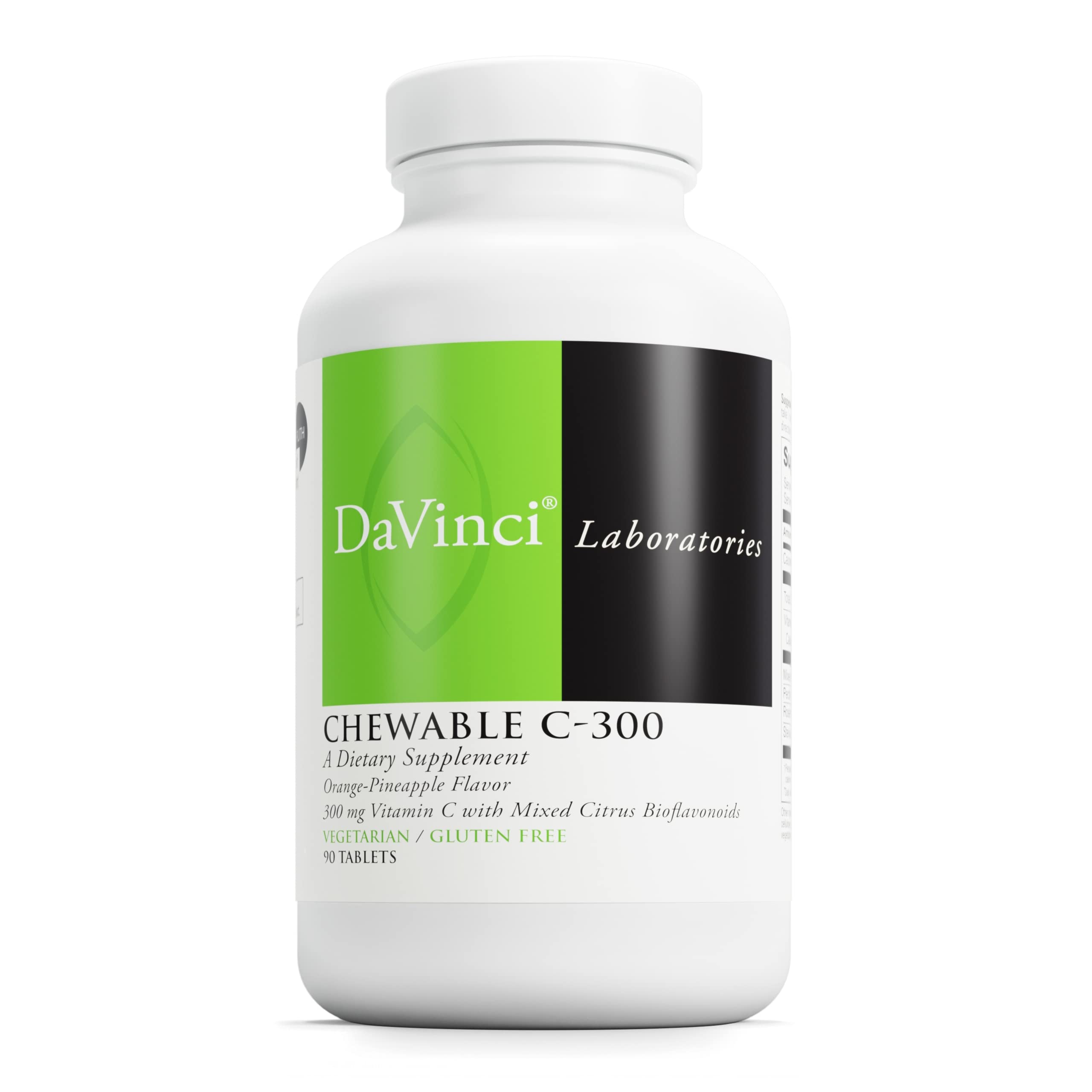 DaVinci Labs Chewable C-300 Vitamin C Supplement - Immune System Support, Cholesterol & Collagen Booster with Pectin - Gluten-Free Orange Pineapple Flavor - 90 Vegetarian Tablets - Perfect for Daily Wellness & Immune Defense